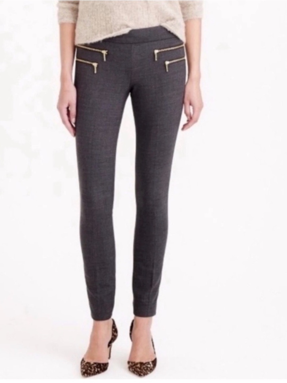 J.Crew Minnie Pants Size 2 Black Skinny Cropped Gold Zipper Wool Blend